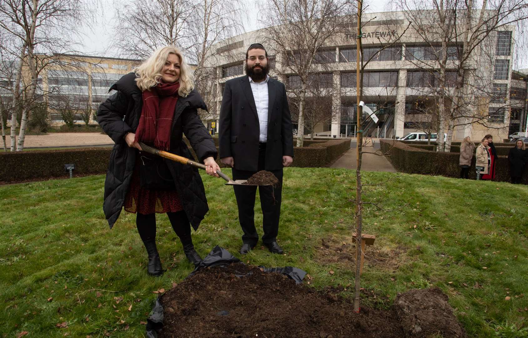 The planting ceremony with Florina Harapcea of AJR and Mayer Schreiber, chief executive of Discovery Park. Picture: Andy Jones/Discovery Park