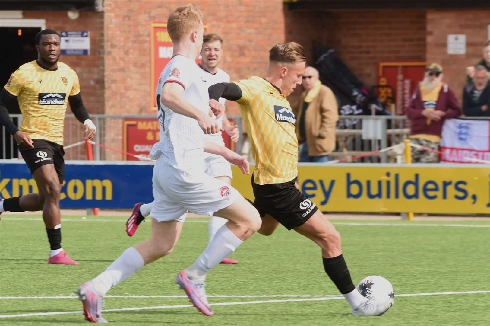 Sam Corne tries in vain to get Maidstone going in their 3-1 defeat at Truro. Picture: Steve Terrell