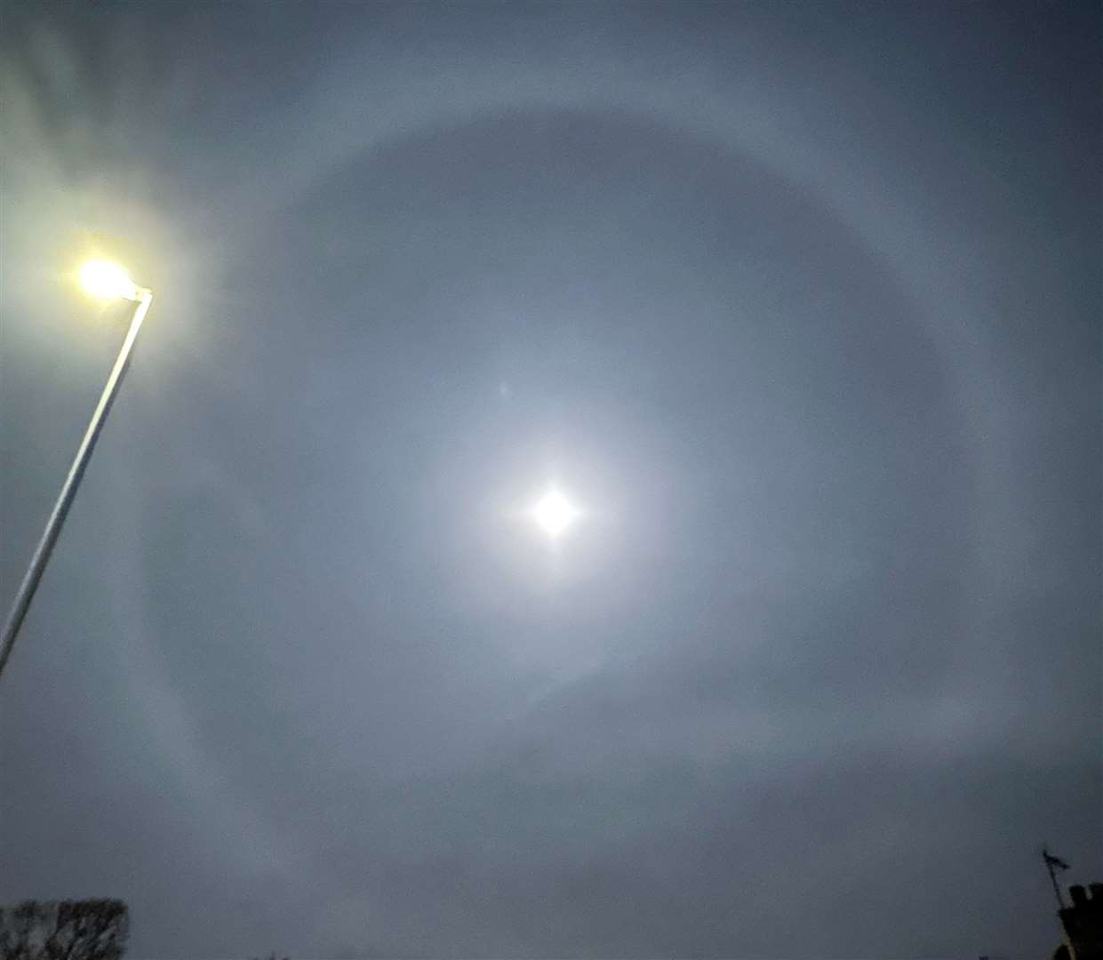 The moon halo appears as a ring of light around the moon when moonlight passes through thin clouds of ice crystals. Picture: Jessica Mayoh