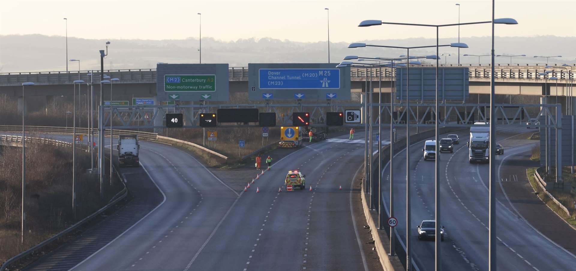 The empty clockwise M25 after it was closed due to a lorry fire. Picture: UKNIP