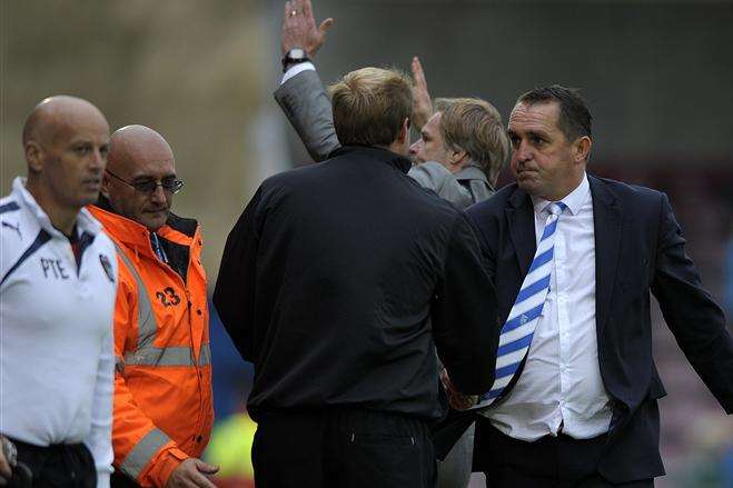 Martin Allen heads for the tunnel after defeat on Sunday Pic: Barry Goodwin