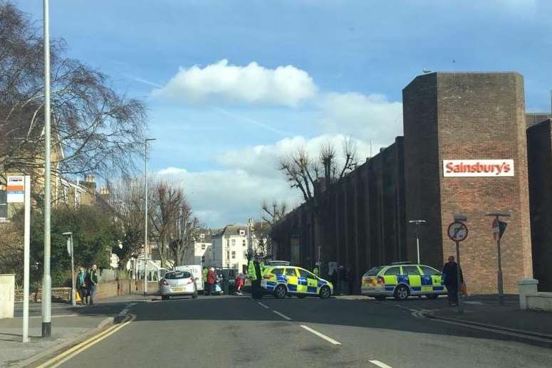 Police are at the scene of a crash in Folkestone town centre. Picture: Vicky Chessum