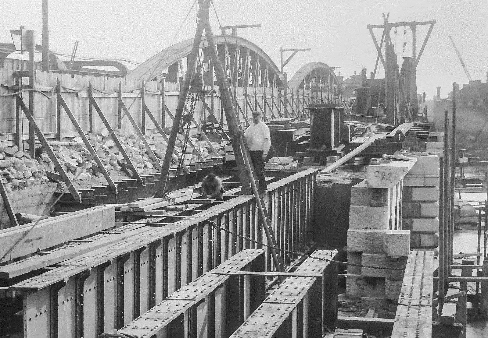 Construction on the Old Bridge which opened in 1856 and renovated in 1910. Picture: Rochester Bridge Trust
