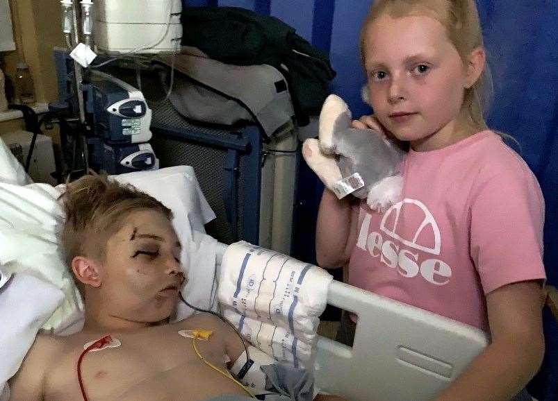Billy and his sister Elsie whilst he was in hospital. Picture: Karina Ridley