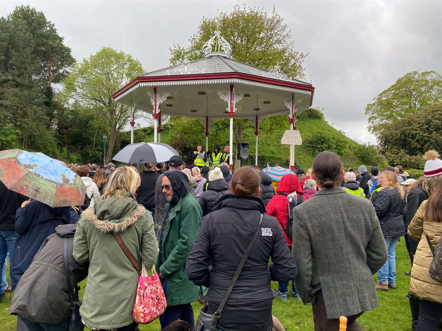 Demonstrators gather at the World Wide Freedom Rally in Dane John Gardens, Canterbury