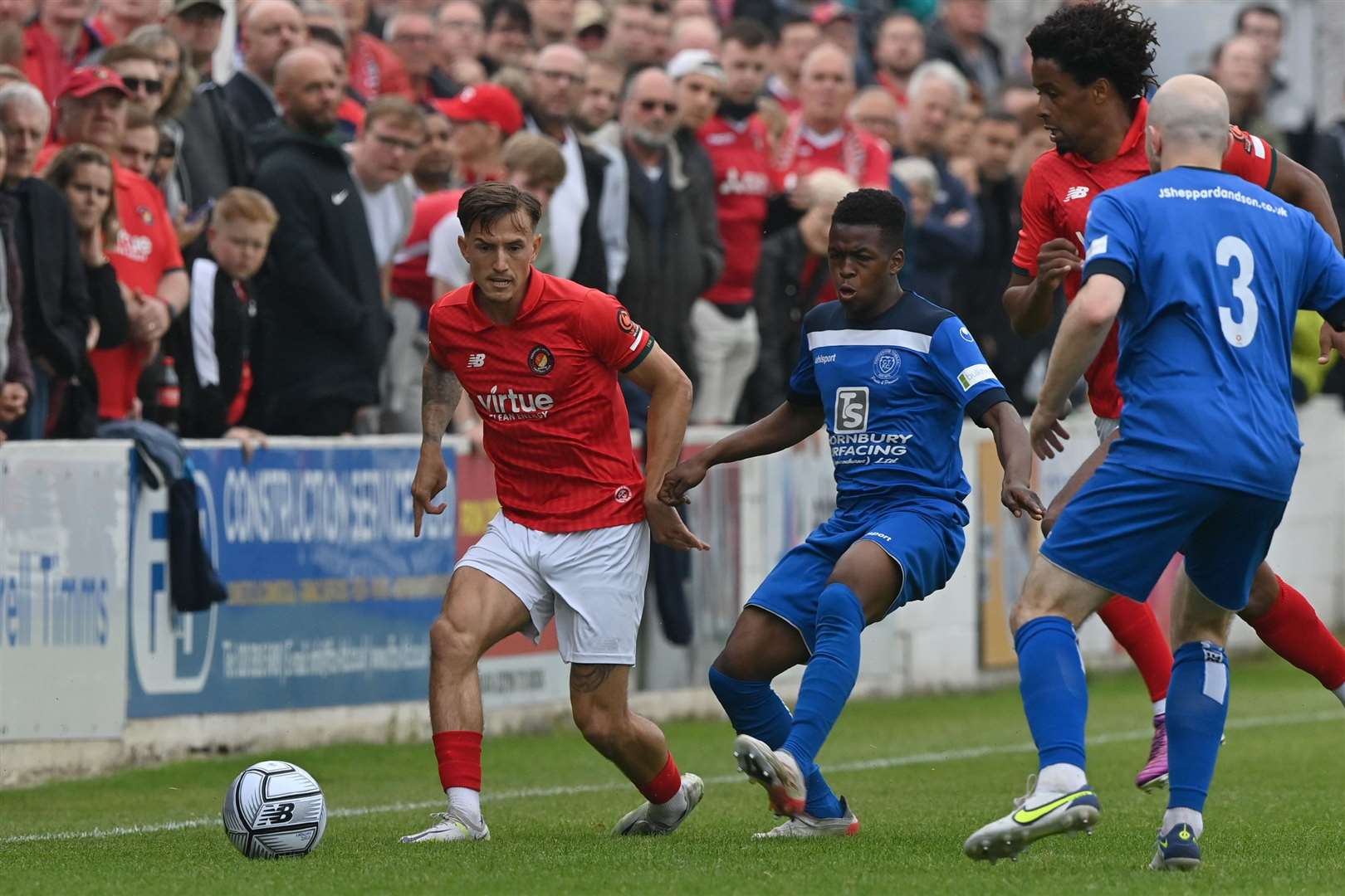 Ebbsfleet's Ben Chapman is closed down by Mo Dabre. Picture: Keith Gillard