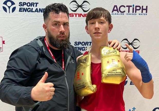 ABC Boxing Stables coach Luke Shilling with boxer HughieLee Nevin. Picture: ABC Boxing Stables