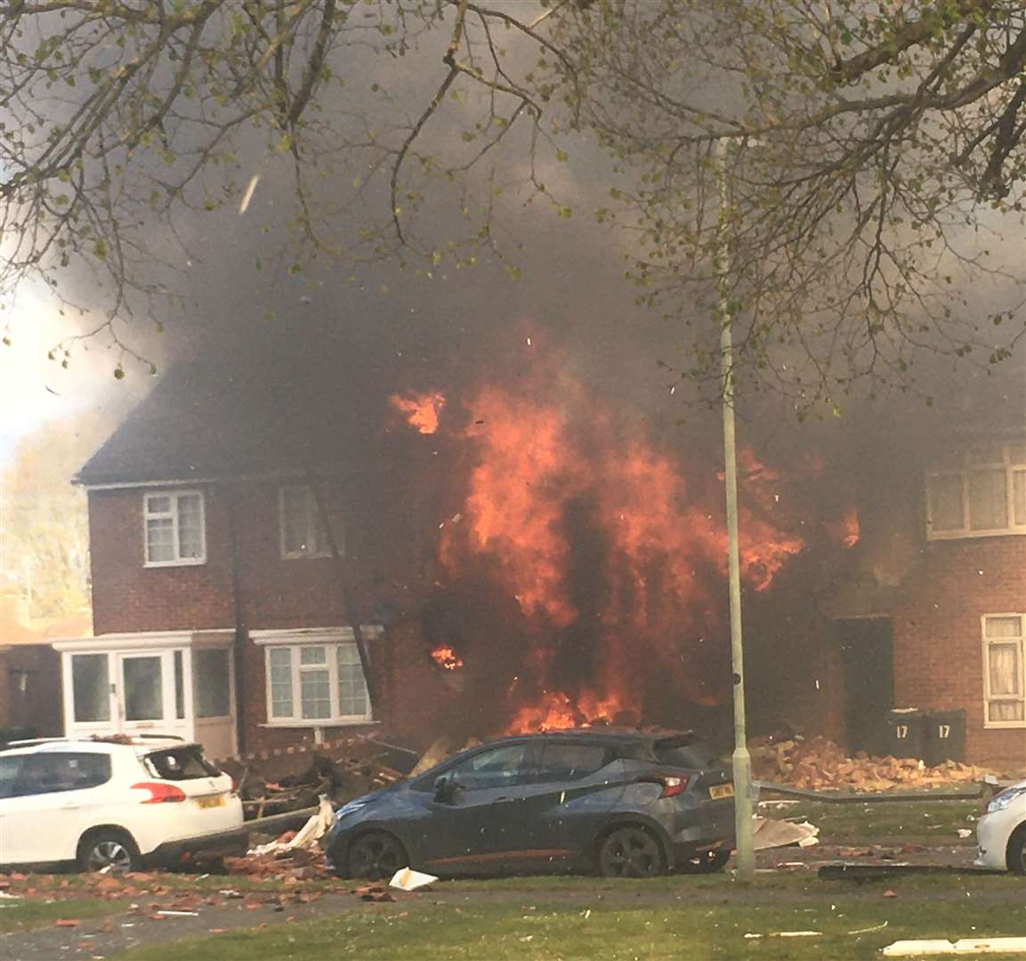 The immediate aftermath of the explosion in Mill View, Willesborough