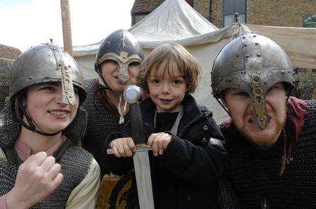 Luca Coulton (five) meets some fierce Vikings outside St Alphege Church