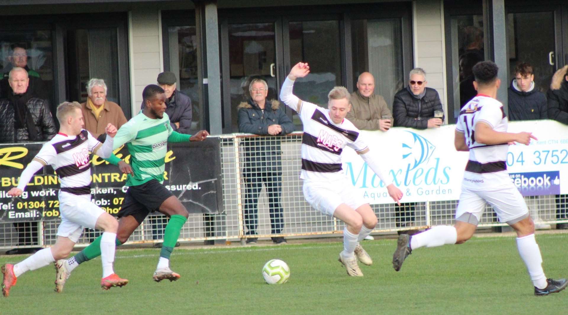 Deal Town trio Jack Paxman, Ben Chapman and two-goal Rene Rivera in the thick of it. Picture: Bookatie Thompson