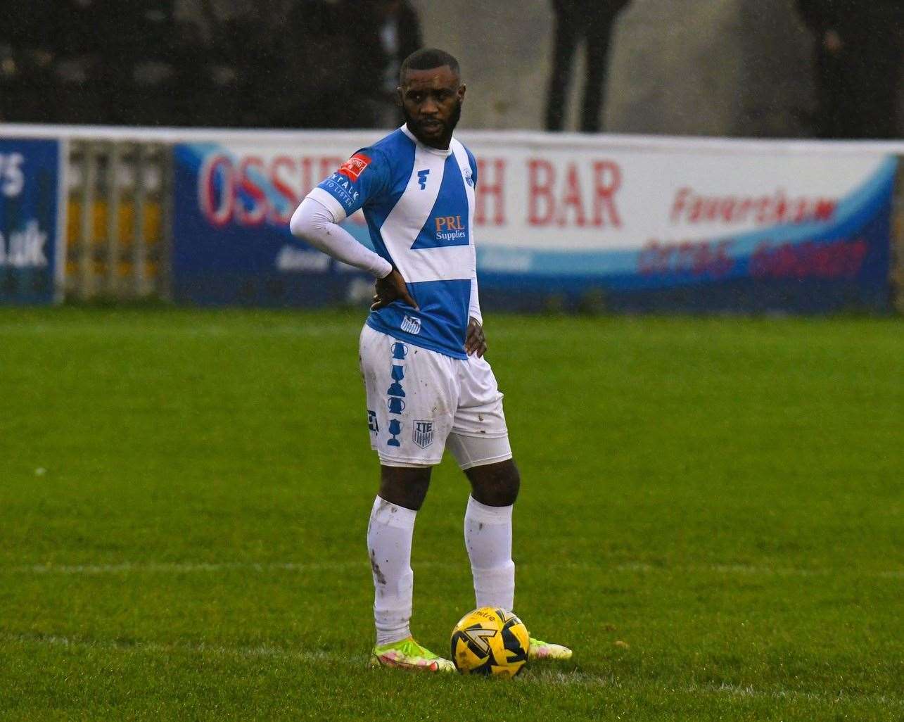 Striker Warren Mfula at Salters Lane during his time with Sheppey. Picture: Marc Richards