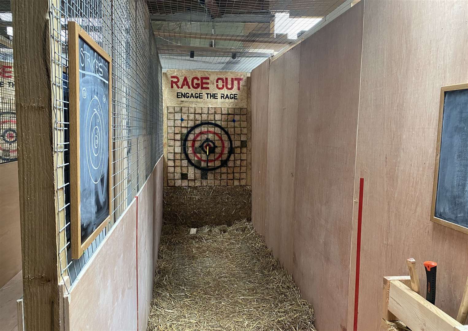 Axe throwing aisle at Rage Out Maidstone