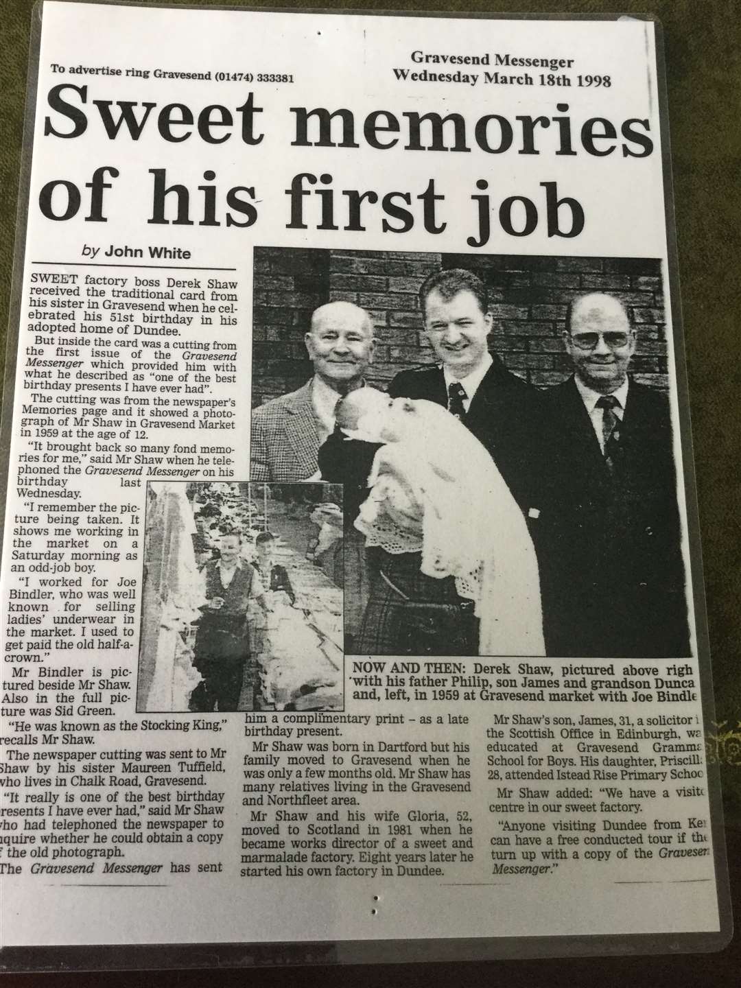Derek reminisces on the market in a 1998 Gravesend Messenger article