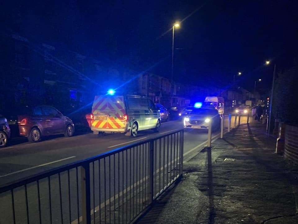 Police and ambulance crews were at the scene last night. Picture: Andy Fraser