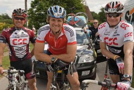 Double Olympic gold medallist James Cracknell and other riders stop off in Dover during the London to Paris Cycle Tour