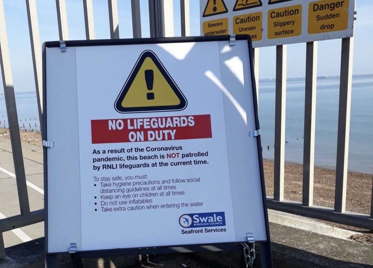 Signs have been put up on Sheppey's beaches to warn people that there are no lifeguards on duty at present. Picture: Swale council