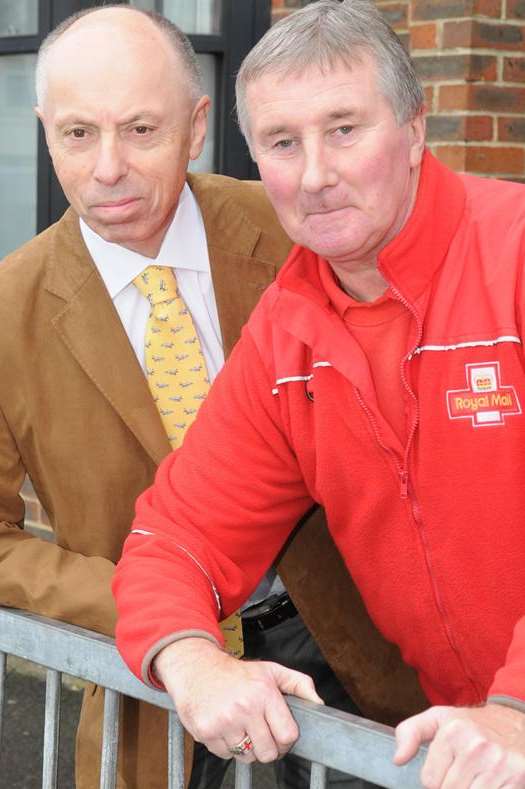Cllr Michael Claughton with postman Ivor Groves