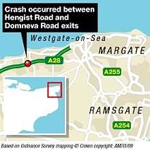 The crash happened between Hengist Road and Domneva Road, Westgate. Graphic: James Norris