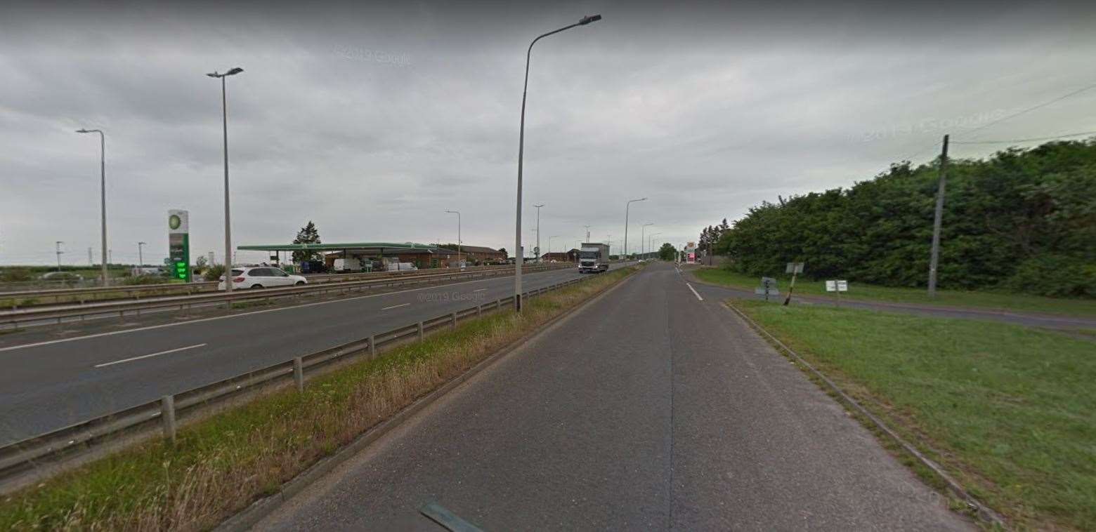 The London-bound carriageway of the A299 Thanet Way was closed near the Dargate exit. Picture: Google