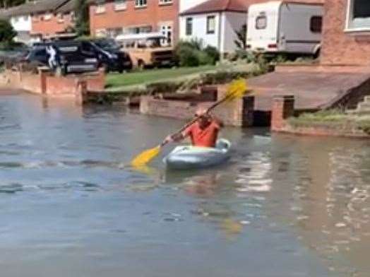 One canoeist took advantage of the floodwater