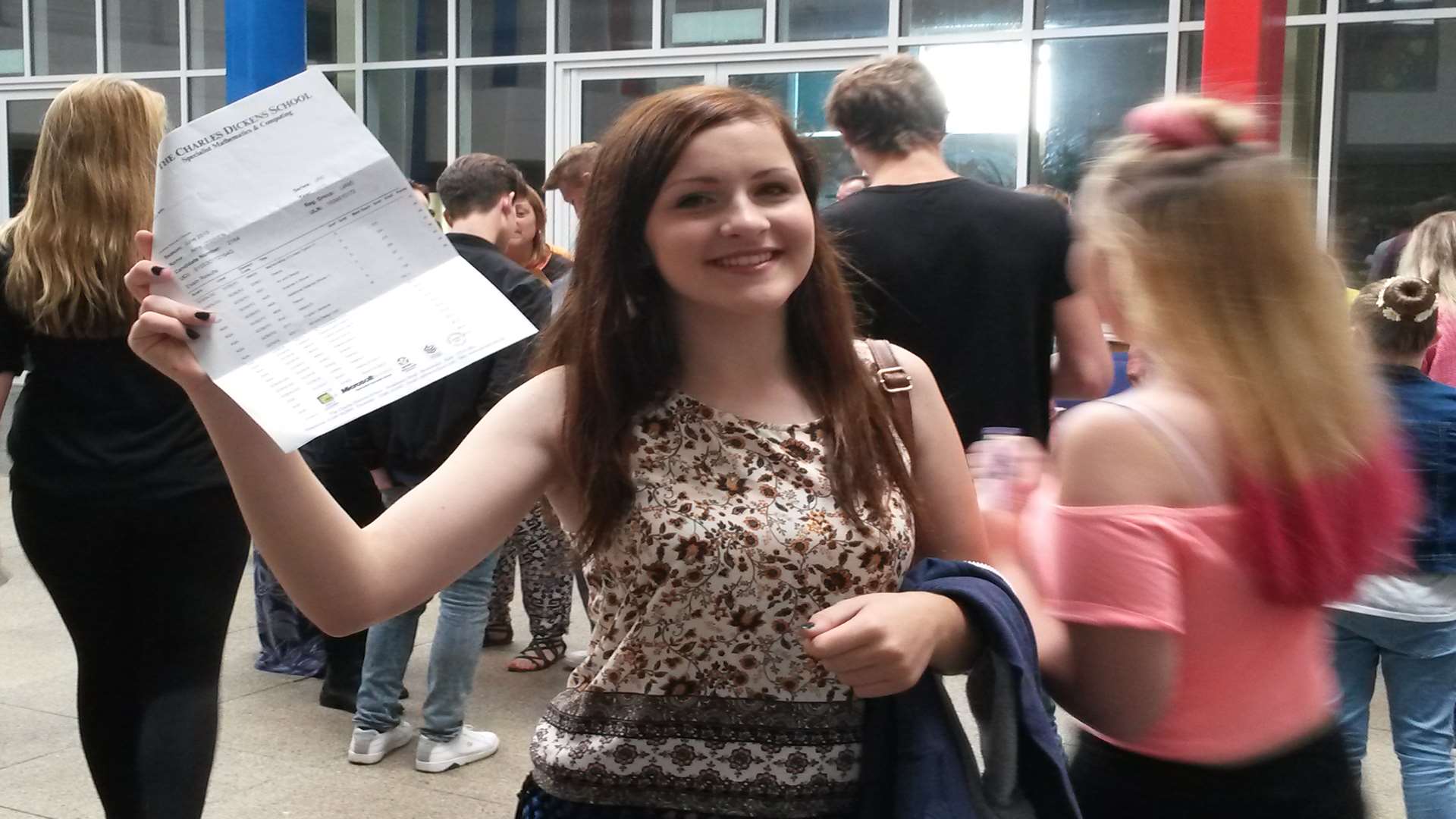 Amy O'Brien with her results at The Charles Dickens School