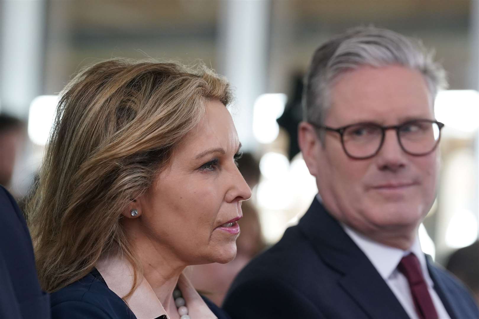 Sir Keir Starmer sits with new Labour MP Natalie Elphicke during a visit to Dover (Gareth Fuller/PA)