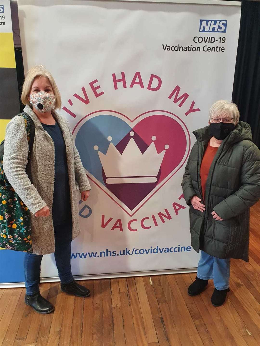 Shirley Cooke, 75, from Rochester and daughter Abigail Mitchell at the vaccination centre at The Woodville in Gravesend