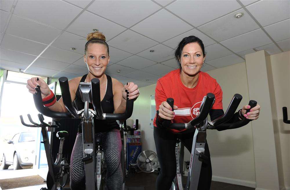 Abi Hicks (right) with Elisa Ellis, who will be holding a two-hour spinathon in aid of Sport Relief