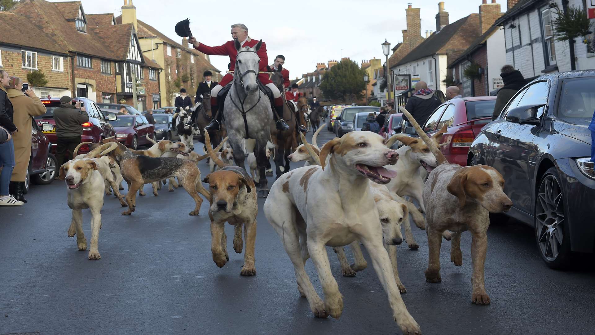 The East Kent Hunt with West Kent heads to Elham Square for the annual Boxing Day meeting