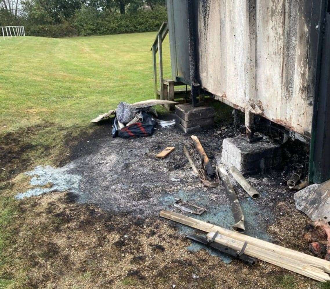 The aftermath of the fire at Rolvenden Tigers FC. Pic: Rolvenden Tigers FC