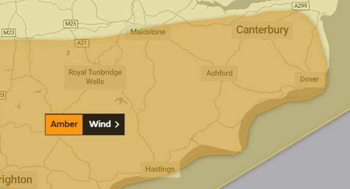 The Met Office weather warning covers the whole of Kent