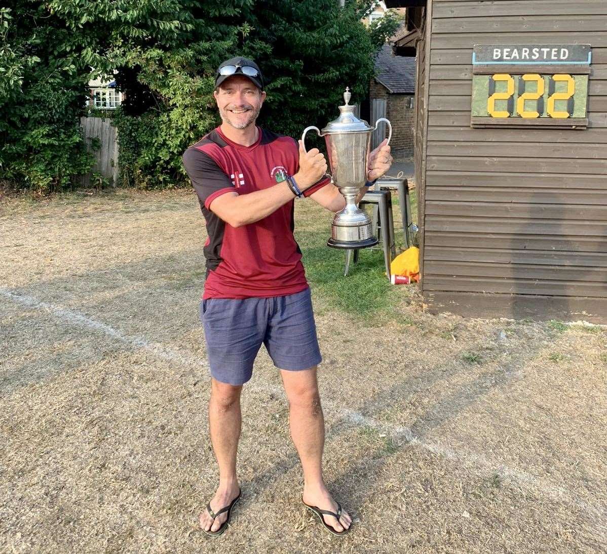Happier days! David Patton holding the Kent Regional Cup which Bearsted won as part of the overall National Village Cup competition in 2020