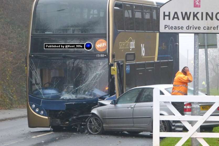 A car and bus collided. Pics: @Kent_999s