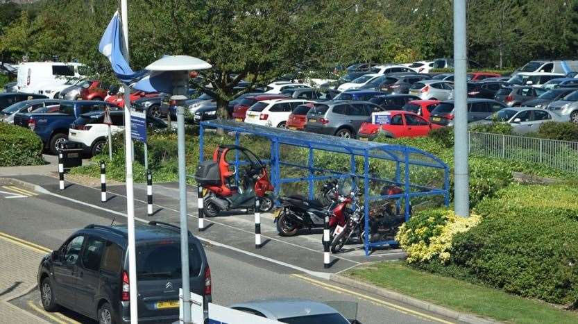 The motorbike shed in the Darent Valley Hospital car park where the motorbike was stolen. (15788724)
