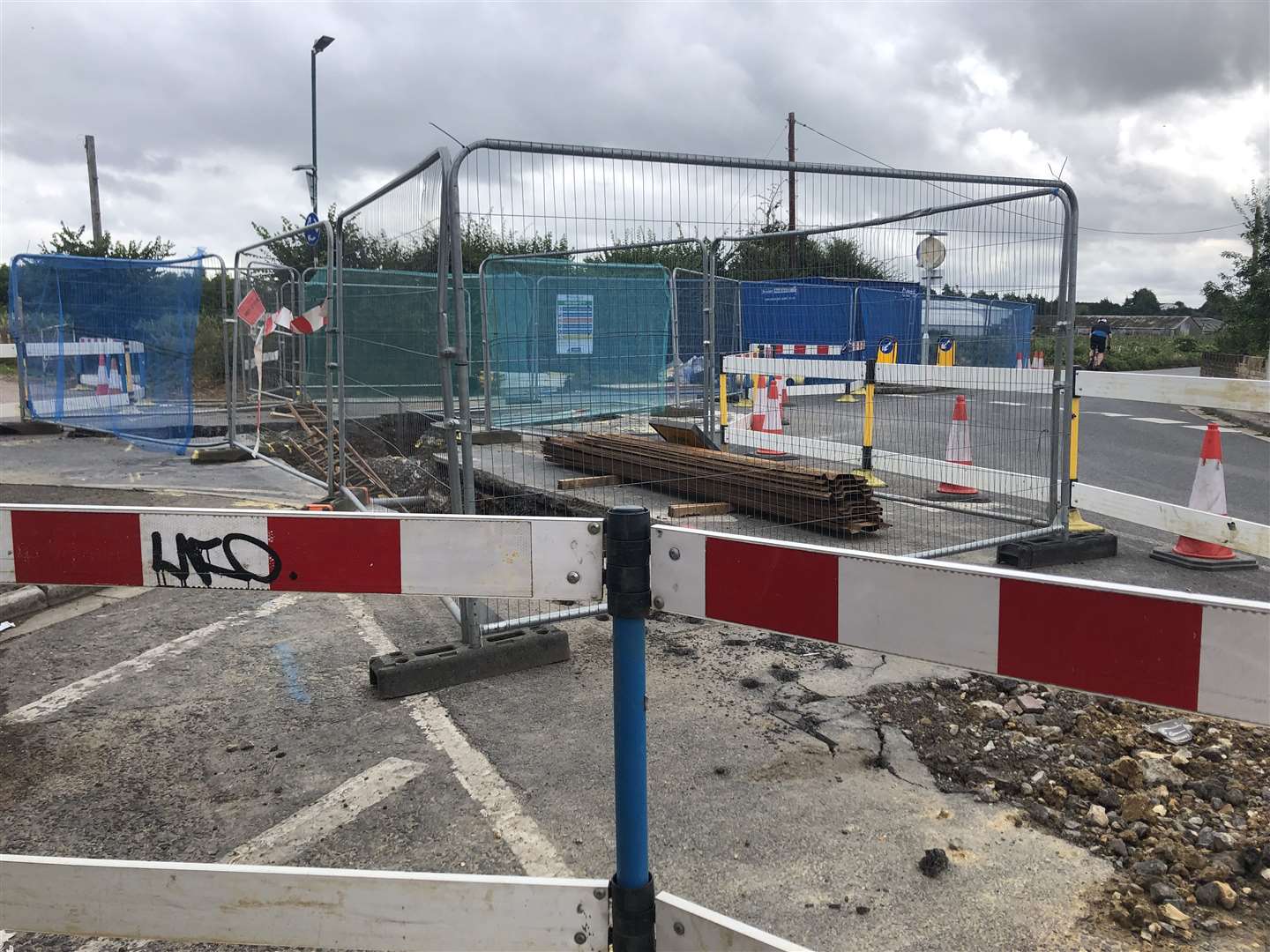 Lower Rainham Road is closed at the junction with Station Road. Picture from August 1