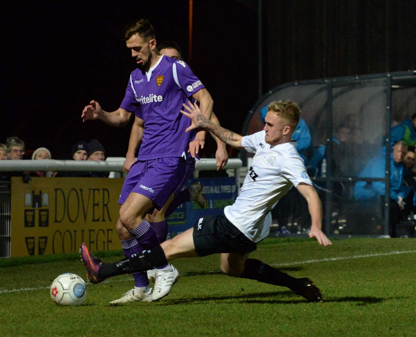 Former Maidstone man Bobby-Joe Taylor tackles Jack Powell Picture: Chris Davey