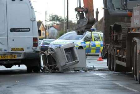 The remains of the safe after Monday morning's ram-raid. Picture: BARRY DUFFIELD