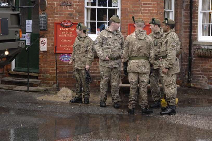 The Army arrives in Bishopsbourne to help with flood prevention. Picture: Chris Davey