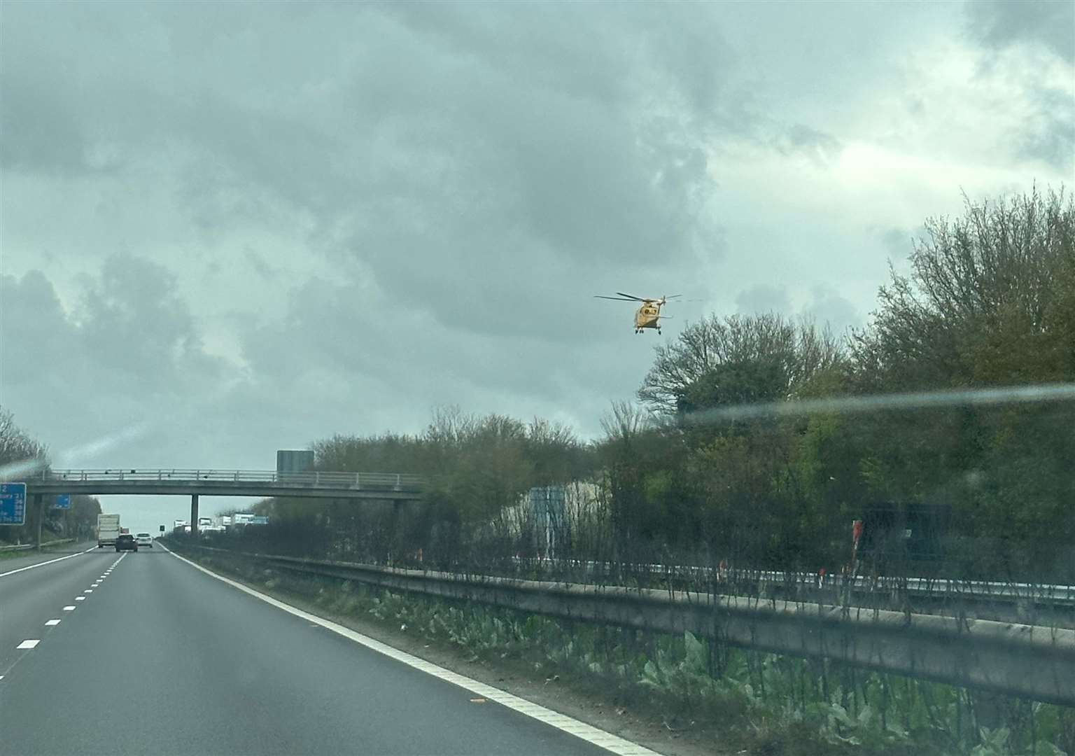 Air ambulance over M2 junction 5 near Sittingbourne. Picture: James Buckle
