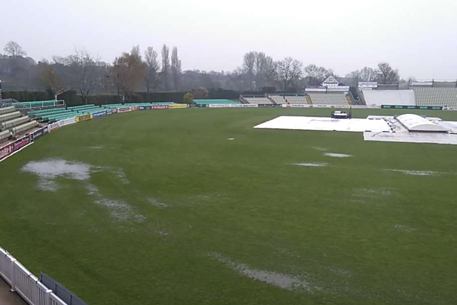 The waterlogged outfield at New Road, Worcester
