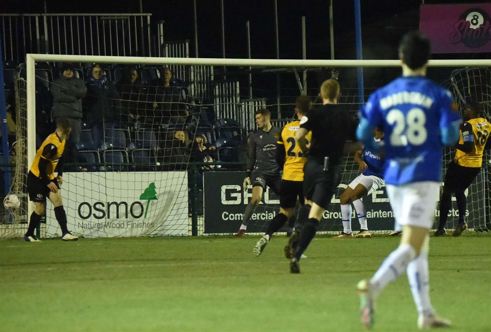 The ball is in the Maidstone net as Wealdstone take charge at Grosvenor Vale on Tuesday night. Picture: Steve Terrell
