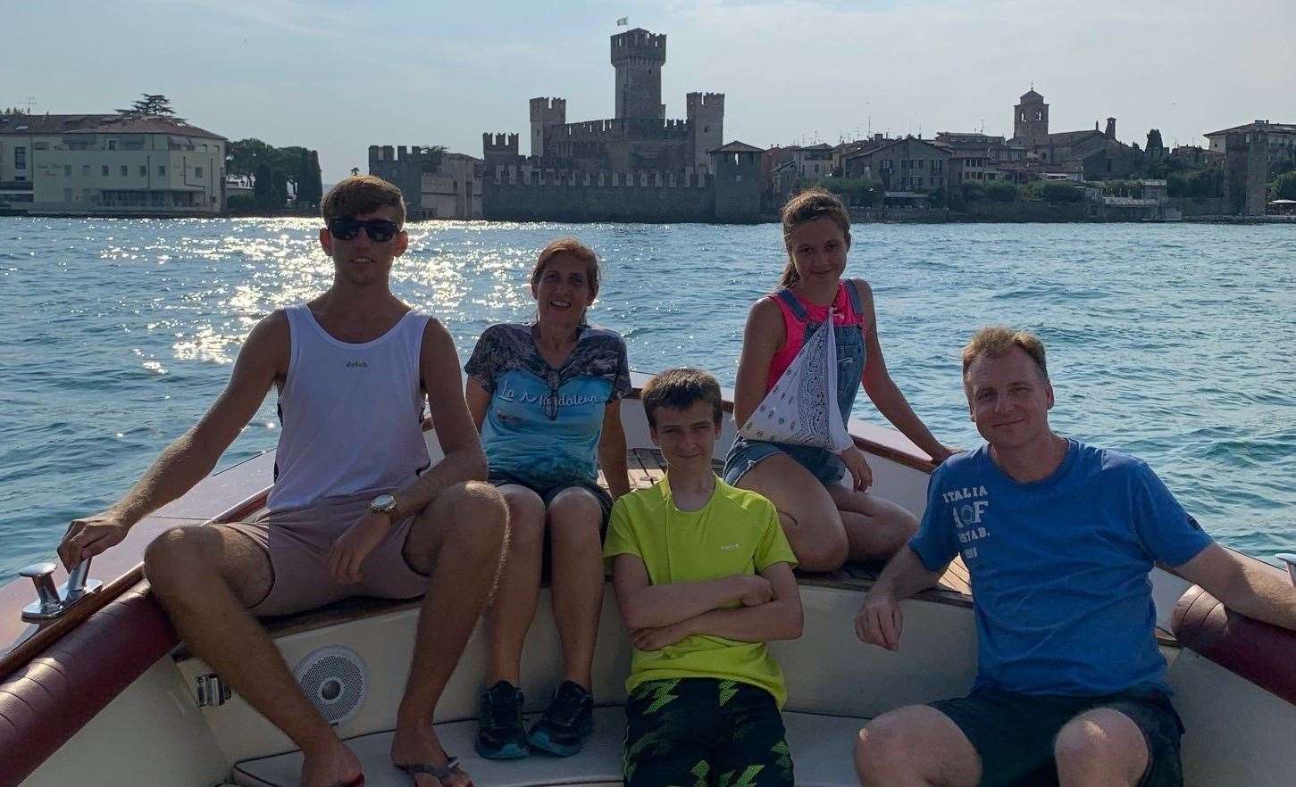 The Marshall family on holiday in Italy. Left to right: George, Paola, Robert, Anna, and Neil.