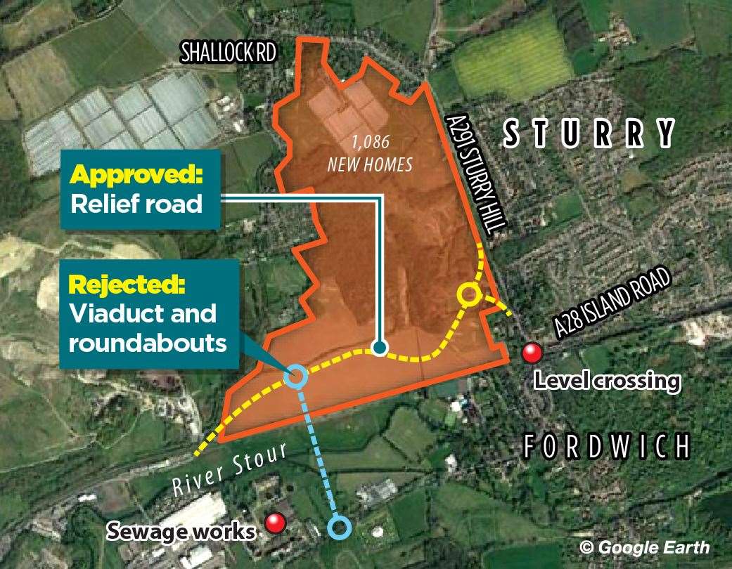 The viaduct aspect of the scheme has been rejected - scuppering the whole relief road project. Yet the 1,086 homes already have permission
