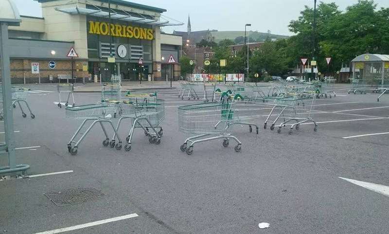 The Great Escape - Morrisons trolleys scattered across its car park