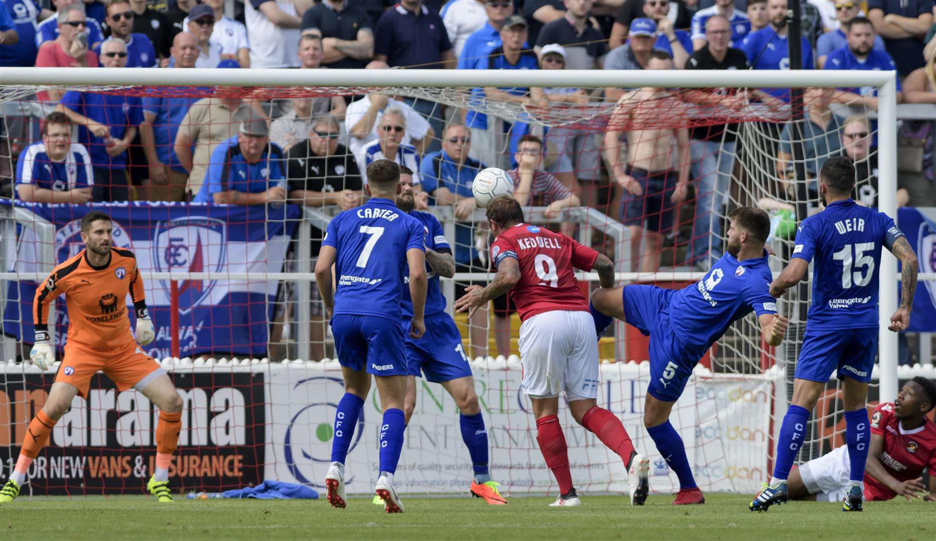 Danny Kedwell heads towards goal against Chesterfield Picture: Andy Payton