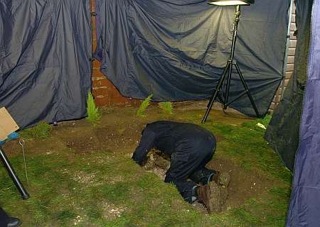 A specialist forensic archeologist searches the garden in Margate where the remains of Dinah McNicol and Vicky Hamilton were found. Picture courtesy Gareth Connolly Kent News and Pictures / pool Essex police