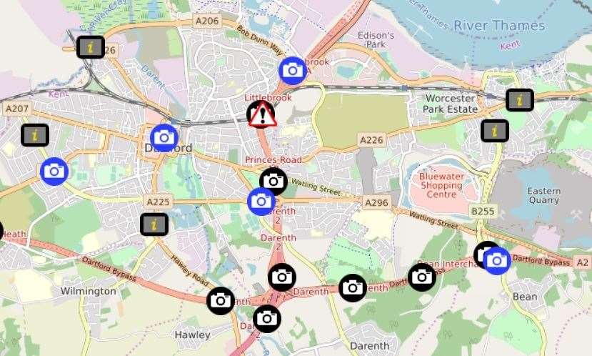 Map showing where M25 is closed at Dartford. Picture: KCC