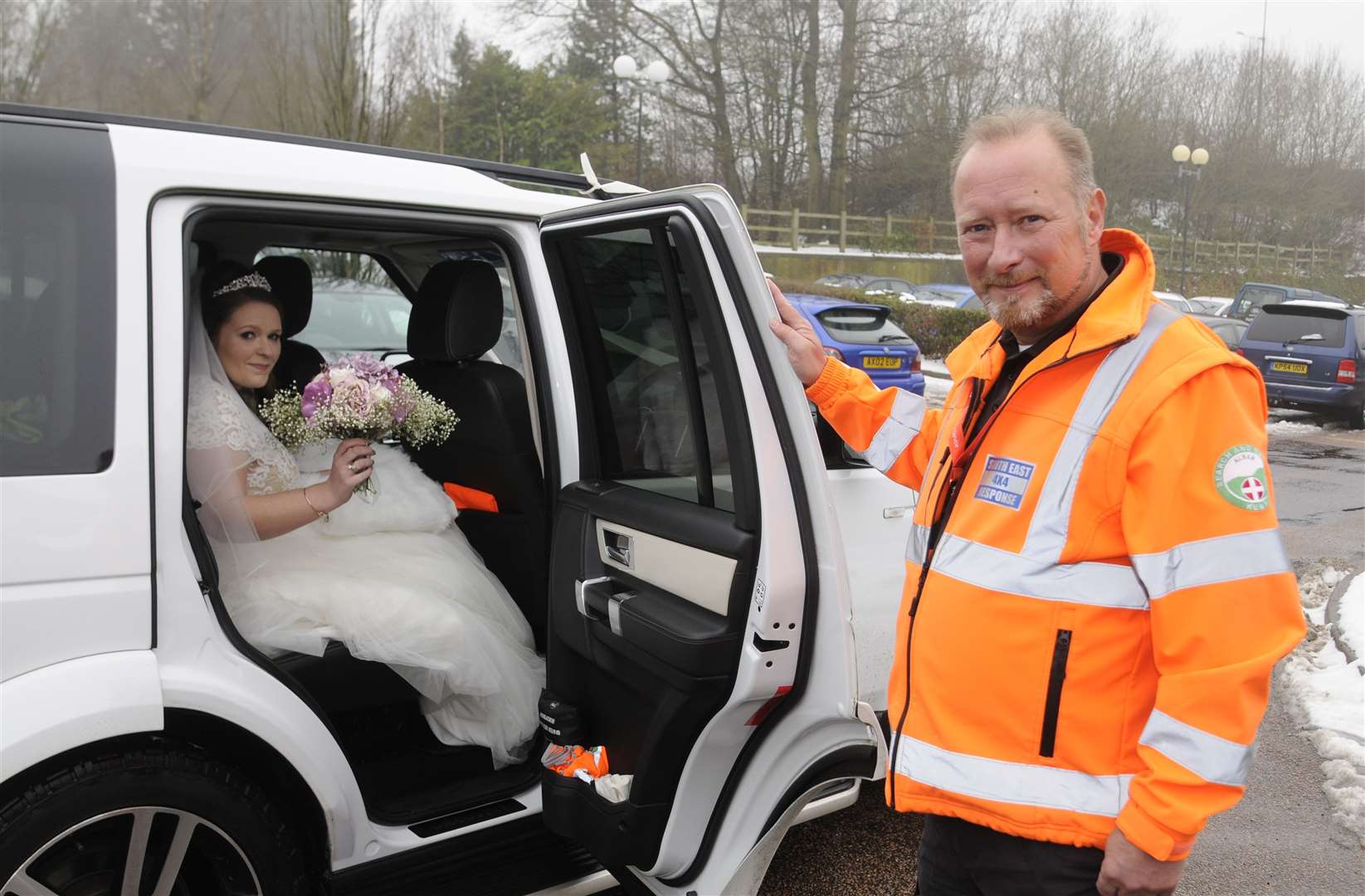 South East 4x4 Response stepped in to help get Laura Fillery to her wedding during icy weather in 2018