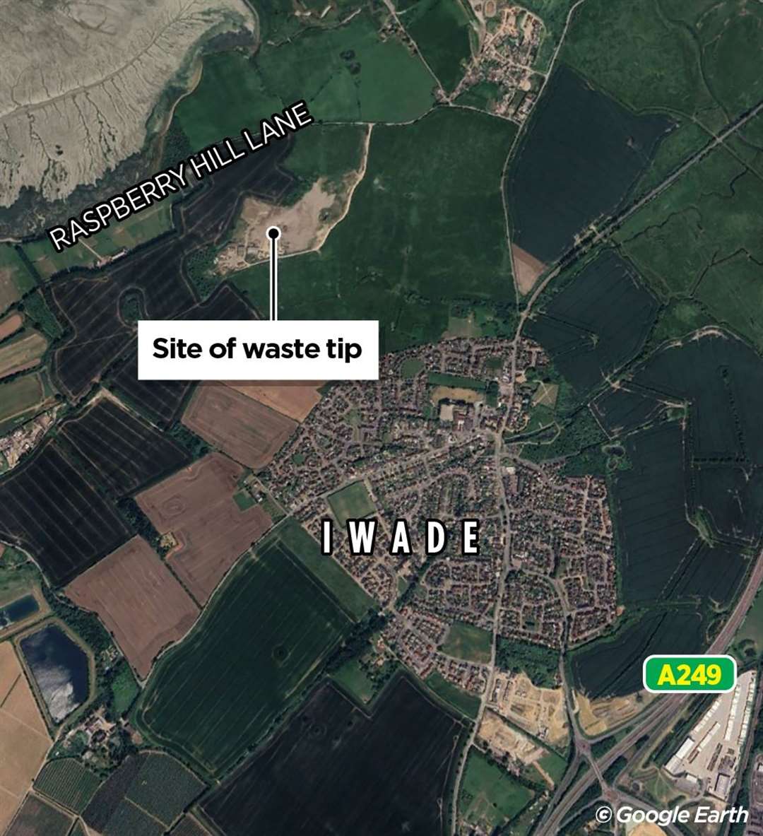The farmland, near Iwade. Picture: Google Earth and KM Graphics