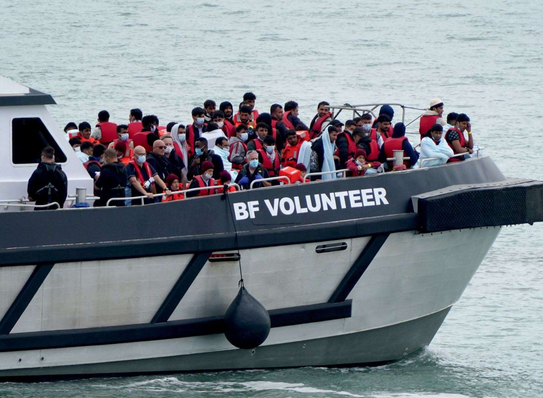 Migrants arrive in Ramsgate on a Border Force boat. Picture: PA/Gareth Fuller